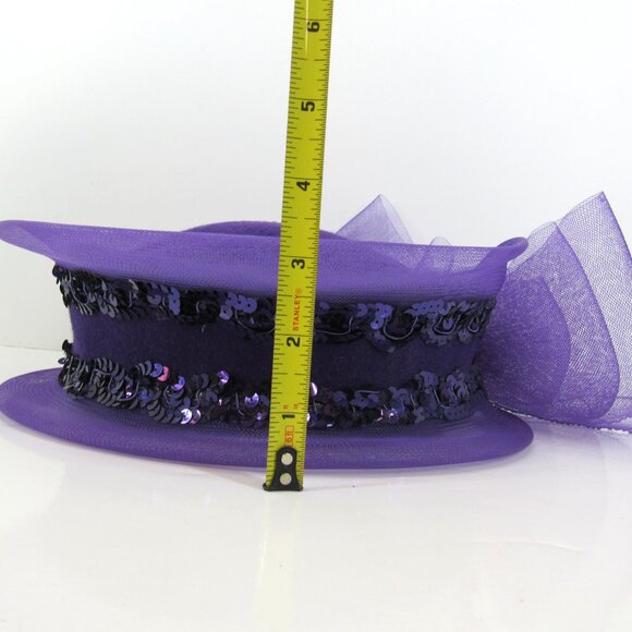 Ladies Purple 100% Wool Felt Church Hat with Tulle and Sequins WPL4884 - Picture 9 of 10